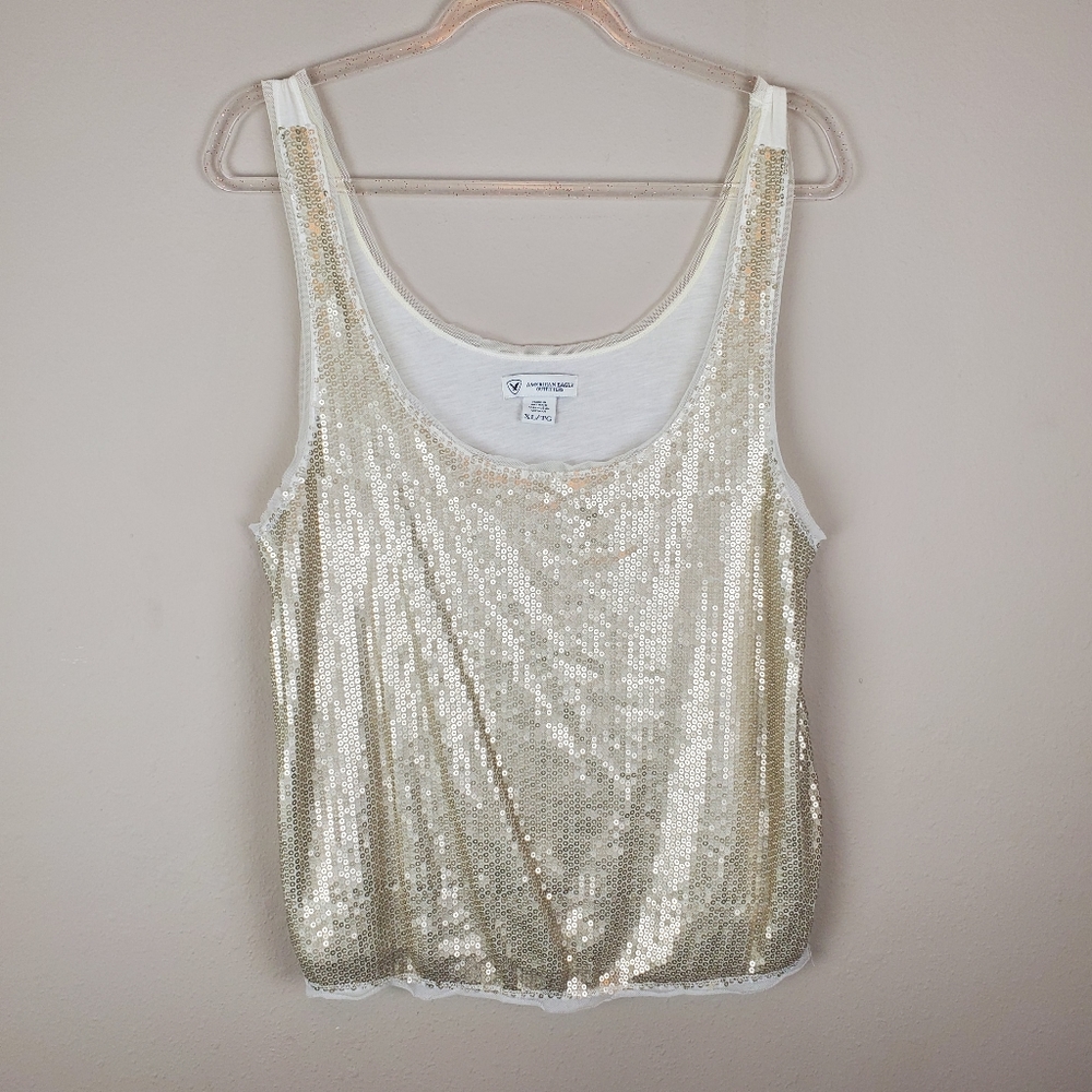 American Eagle Gold Sequin & Cream Tank Top